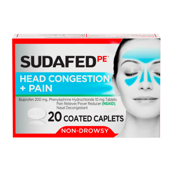 Sudafed PE Non-Drowsy Head Congestion + Pain Relief Caplets, 20 ct