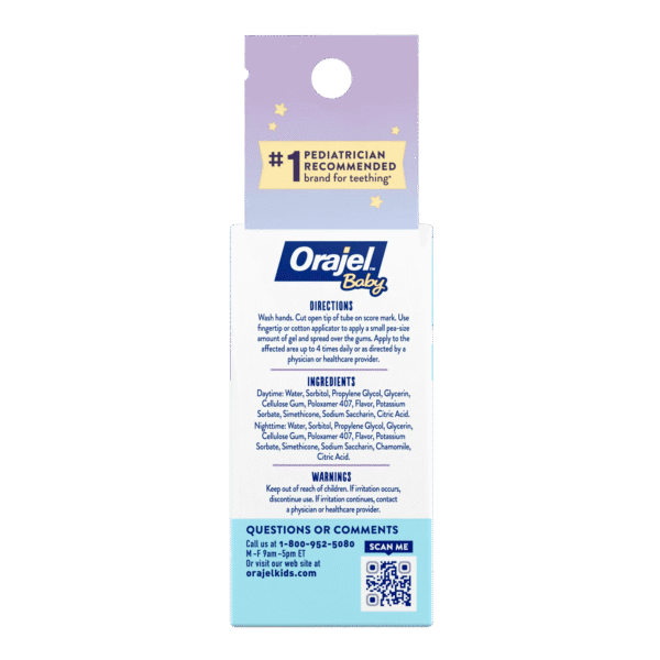 Orajel Baby Daytime & Nighttime Cooling Gels for Teething, Drug-Free, #1 Pediatrician Recommended Brand for Teething*, Two 0.18oz Tubes - Image 2