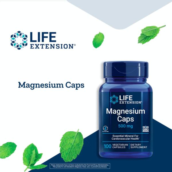 Life Extension Magnesium Caps, 500 mg - Essential Mineral Blend for Cardiovascular & Whole-Body Health - Gluten-Free, Non-GMO, Vegetarian - 100 Vegetarian Capsules - Image 4