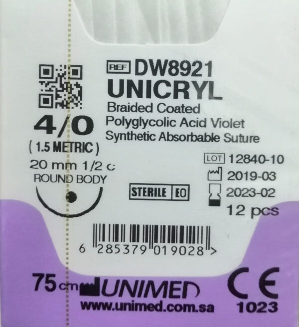 خيط فيكريل VICRYL 4/0 20MM 1/2C ROUND