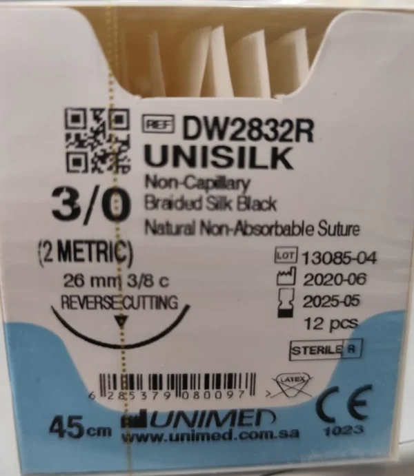 خيط سلك UNISILK 26mm 3/8 R.CUT 2(3/0)45CM
