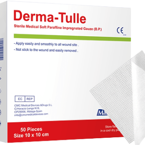 شاش فازلين طبي معقم 10×10- 50قطعة DERMA TULLE STERILE MEDICAL SOFT PARAFFINE IMPREGNATED