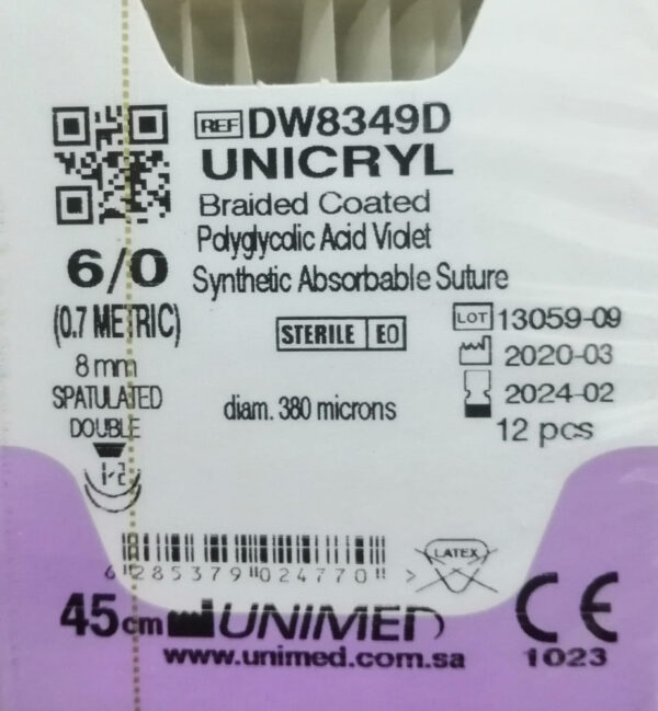 خيط فيكريل ابرتين VICRYL 6/0 8MM 1/2C SPATULATED