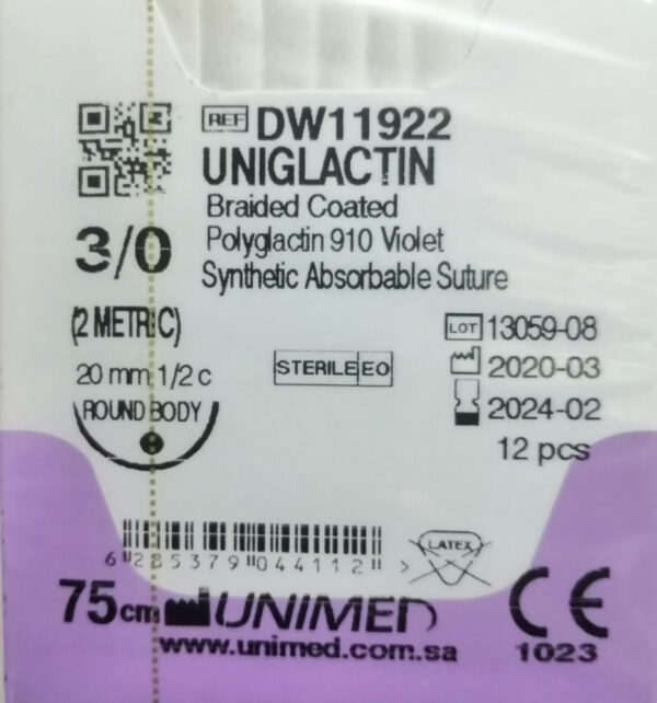 خيط فيكريل VICRYL SUTURE 3/0 20MM 1/2C ROUND